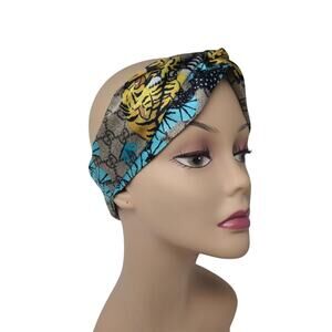 Gucci Beige blue supreme GG Monogram silk headband M sz